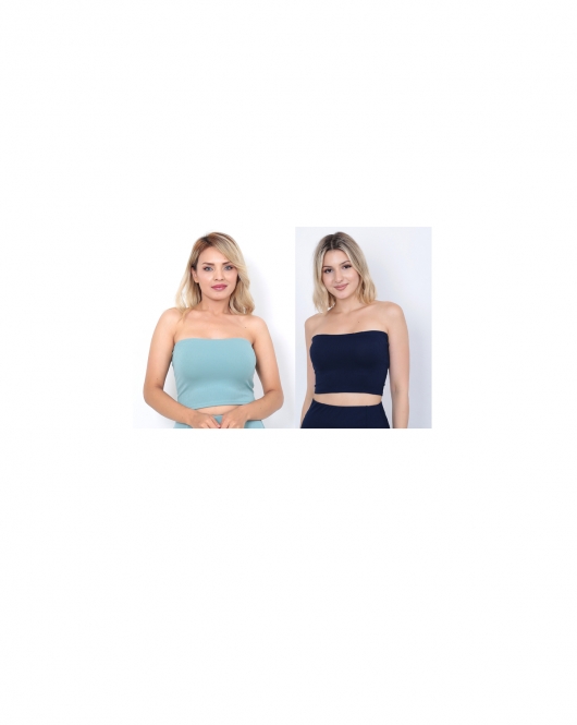 Straplez Büstiyer Crop Lacivert-Mint Renk